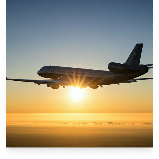 Avion au décollage au coucher du soleil